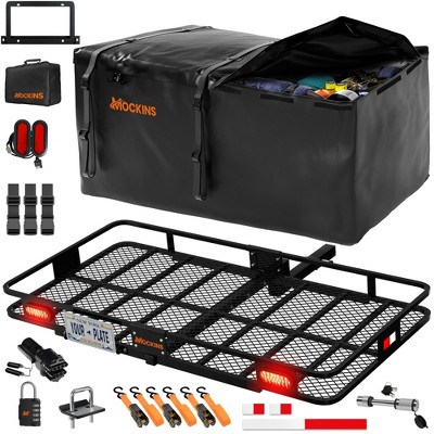 Mockins 72"x36"x6" XXL Cargo Hitch Carrier with 50 Cu.Ft. Waterproof Bag, Rear Lights, License Plate Holder and Cargo Carrier Accessories