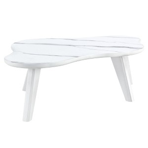 Vynxaria Modern double layered rectangular coffee table and coffee table. MDF durable and suitable for living rooms, bedrooms, study rooms,White - 1 of 4
