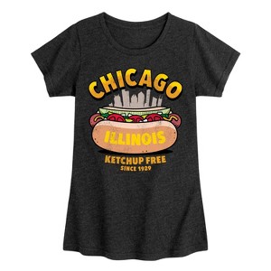 Girls' - Instant Message - Chicago Hot Dog Skyline Fitted Short Sleeve Graphic T-Shirt - 1 of 4