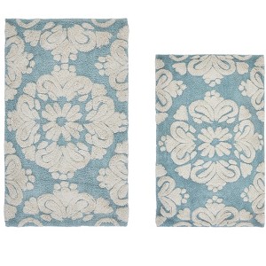 Medallion Collection 2 Piece 100% Cotton Tufted Bathroom Rug Set  with Non-Slip Backing, Machine Washable, Tumble Dry Bath Mat - 1 of 4