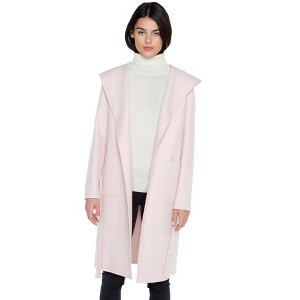 JENNIE LIU Women's Cashmere Wool Double Face Hooded Overcoat with Belt - 1 of 4