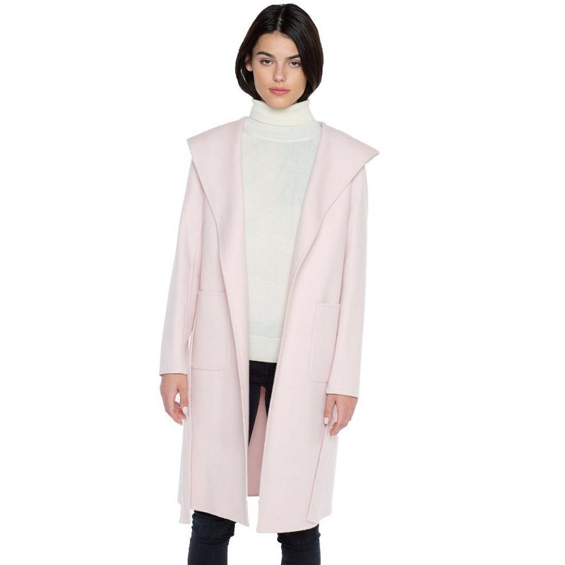 JENNIE LIU Women's Cashmere Wool Double Face Hooded Overcoat with Belt, 1 of 5