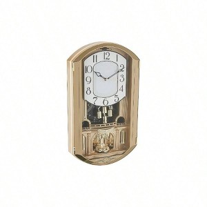 Gold Music Wall Clock with Crystal Pendulum. Features 12 Melodies, Adjustable Volume & Night Shutoff. Model C4900 - 1 of 4