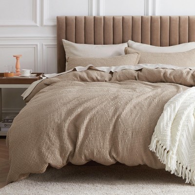 Bedsure | 2/3 Pcs 100% Cotton Waffle Weave Duvet Cover Set Bedding Set