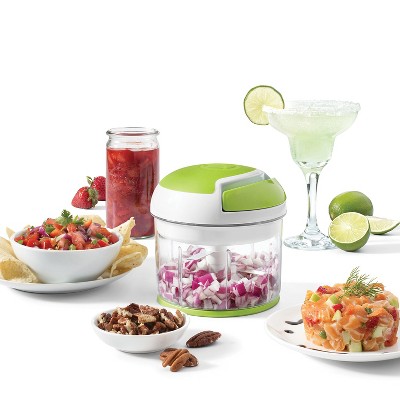 Green and White Manual Pull Food Chopper with 3 Blades