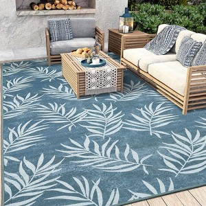 Indoor Outdoor Rugs Bamboo Palm Leaves Weather Resistant  UV Resistant Patio Rug Washable Stain Resistant Non-Slip Patio Carpet - 1 of 4