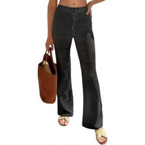 Wikineon Womens Beach Cover Up Pants Boho Crochet Knit High Waist Drawstring Sheer Hollow Swim Pant Swimwear - 1 of 4