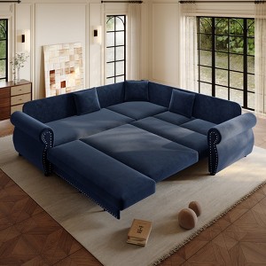 GDFStudio Keene 6-Seater L-Shaped Chenille Sectional Sofa Bed with Pull-Out Sleeper - 1 of 4