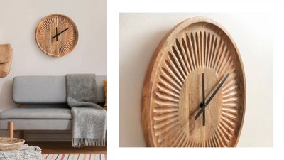 Grear Natural Wood Minimalist Round Wall Clock, 17-Inch Diameter