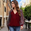 Anna-Kaci Women's Boho Waffle Knit Surplice Top with Patterned Long Sleeves - Medium, Burgundy - 2 of 4