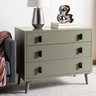 Transitional Gray 3-Drawer Chest with Black Metal Hardware