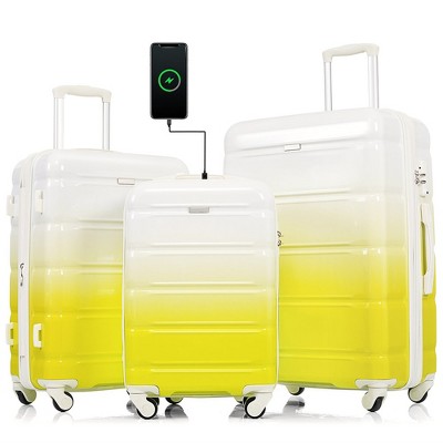 Luggage Set Of 3, Carry-on Luggage With USB Port, Airline Certified ABS Hard Shell Luggage With Cup Holder Spinner Wheels