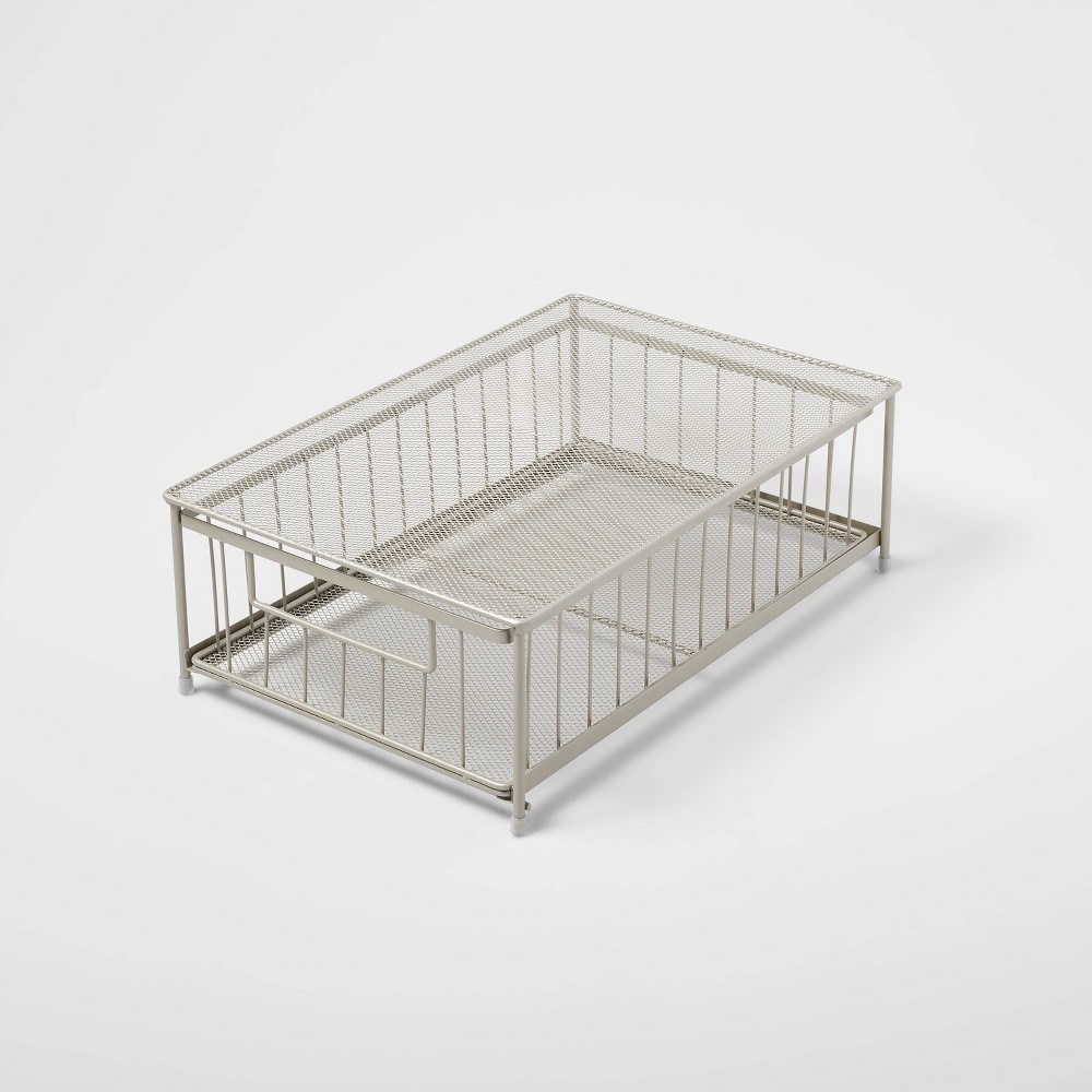 Small Stackable Steel Slide Out Drawer Brushed Nickel - Brightroom™: No Assembly, Rust-Resistant, Universal Organizer