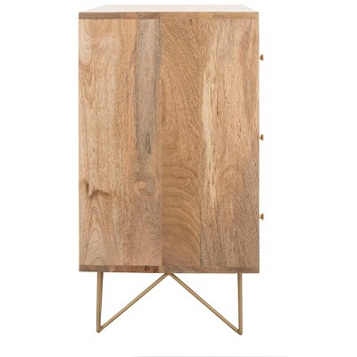Transitional 32'' Natural Wood and Brass 3-Drawer Chest
