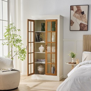 KWPZQEB 71.2'' Tall Pantry Cabinet with Tempered Glass Door, Freestanding Farmhouse Display Cabinets with Adjustable Shelevs for Kitchen, Dining Room - 1 of 4