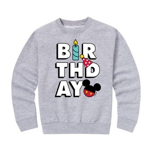 Boys' - Disney - Mickey Birthday Icons Graphic Long Sleeve Fleece Sweatshirt - 1 of 4