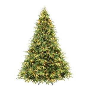 Green Artificial Christmas Tree with PE/PVC Mixed Branches, Warm White LED Lights, Fireproof PVC Material, Hinged Foldable Design with Sturdy Base - 1 of 4