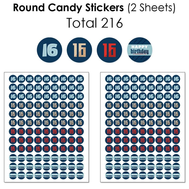 Big Dot of Happiness Boy 16th Birthday - Sweet Sixteen Birthday Party Candy Favor Sticker Kit - 304 Pieces, 5 of 9