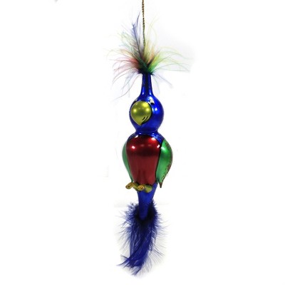 Italian Ornaments 8.0" Blue Parrot With Feather Tail Christmas Ornament Bird  -  Tree Ornaments