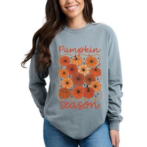 Simply Sage Market Pumpkin Season Floral Garment Dyed Long Sleeve - 1 of 4