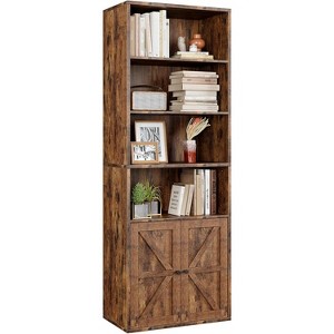 71.4" Tall Bookcases and Bookshelves, Farmhouse Bookshelf, Industrial Large Bookcase with Doors and Open Shelves - 1 of 4