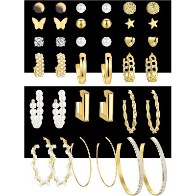 Gold Hoop Earrings Set for Women, 12 Pairs Large/Big Thin Thick Gold Hoops Earrings Loop Pack for Jewelry Gift 40mm/50mm