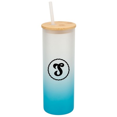 Elanze Designs S Monogram Letter Initial Rope Circle Wrap-Around Design 25 Ounce Frosted Gradient Glass On-The-Go Coffee Travel Skinny Tumbler Mug