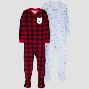 Carter's Just One You® Toddler Boys' 2pk Snug Fit Long Sleeve Dino Velour Footed Pajama - 1 of 4