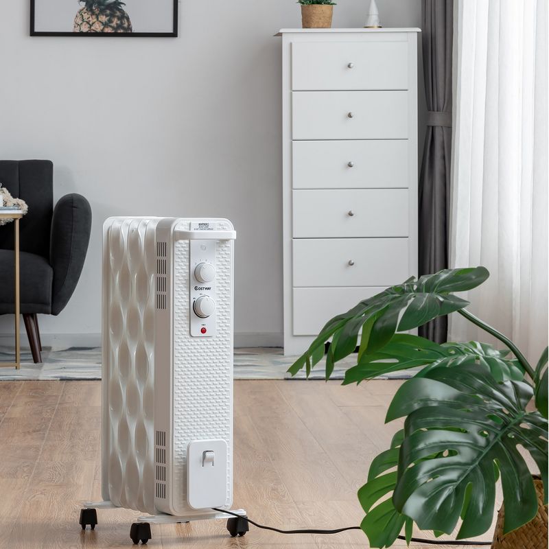 Costway 1500W Oil-Filled Heater Portable Radiator Space Heater w/ Adjustable Thermostat White\ Black, 3 of 11