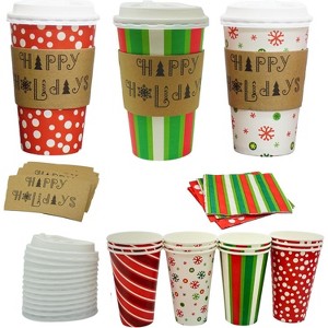 4E's Novelty Christmas Paper Cups Disposable 16 oz With Lids & Napkins (12 Packs) for Christmas Hot Cocoa Party Supplies, Hot Chocolate Bar - 1 of 4