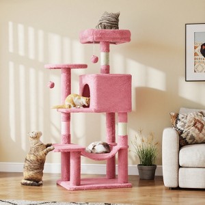 FONTOI 44 Inch Cat Tree Tower Large Cat Climbing Tree with Extended Platform, Indoor Pet House for Cats Kittens Play, Pink, 13.7"* 17.7"*43.6" - 1 of 4