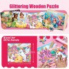 4 in 1 Glitter Wooden Puzzles for Toddler Girls Princess Unicorn Mermaid Fairy Jigsaw Puzzle Toys Preschool Toys Xmas Birthday Gifts for Girls Age 3-5 - 2 of 4
