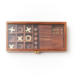 Matr Boomie 3-in-1 Game Set Dice, Dominoes, Tic Tac Toe - Handcrafted Wood - 1 of 3