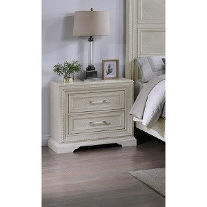 Vynxaria Transitional Style Nightstand, White Finish, 2 Drawers with Unique Pulls, Anti Tipping, Solid Wood and Veneer, 30"×18.85"×26.3"H - 1 of 4
