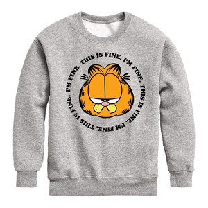 Boys' - Garfield - I'm Fine This Is Fine Graphic Long Sleeve Fleece Sweatshirt - 1 of 4