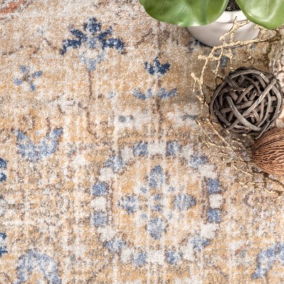 Gold and Nude Synthetic Floral Rectangular Area Rug