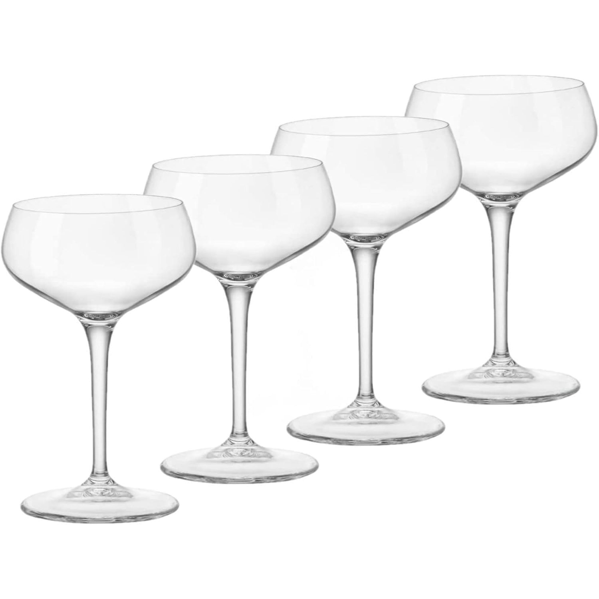 Bormioli Rocco Novecento Cocktail Coupe Set - Set of 4, 8.5 oz Stemmed Drinkware for Cocktails, Martinis & Champagne - Vintage Crystal Design