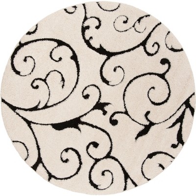 6'7" Round Swirl Loomed Area Rug Ivory/Black - Safavieh