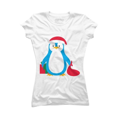 Junior's Design By Humans Christmas Penguin By moredesignsplease T-Shirt