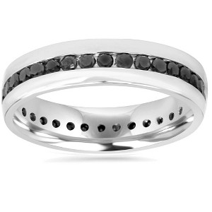 Pompeii3 Mens 1 1/4ct Channel Set Black Diamond Eternity Ring Wedding Band 10K White Gold - 1 of 4