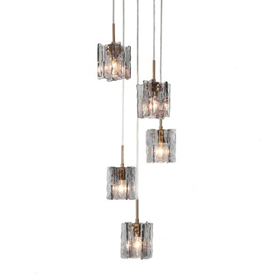 LNC Echonalyri 5-Light 15" Modern Cluster Chandelier,Matte Black and Polished Gold with Smoked Grey Textured glass