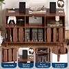 55" Record Player Stand with Power Outlet, Mid-Century Vinyl Storage Console with Charging Station & 6 Storage Compartments - 4 of 4