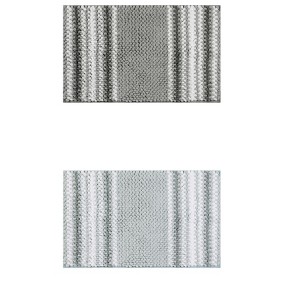 Unique Bargains 2 Pcs Chenille Striped Soft and Absorbent Fluffy Non-Slip Bath Mats - 1 of 4