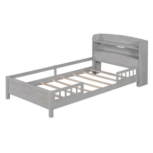 NicBex Full/Twin Size Platform Bed with Storage Headboard,Built-in LED Lights and Guardrail for Adults/Boys/Girls - 1 of 4