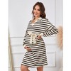 Maternity Sweater Dress Long Sleeve Collar V Neck Striped Midi Dress with Belt Baby Shower Photoshoot - 3 of 4