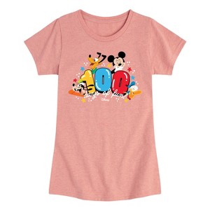 Girls' - Disney - 100 Days of Fun Mickey Mouse Donald Duck Goofy Pluto Fitted Short Sleeve Graphic T-Shirt - 1 of 4