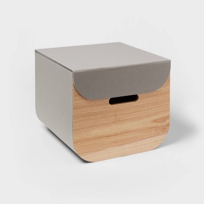 Medium Natural Wood Kids&#39; Storage with Lid Gray - Pillowfort&#8482;