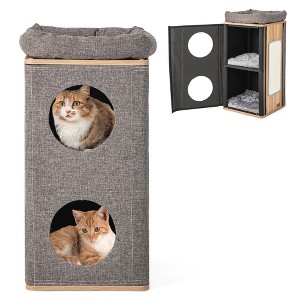Tangkula 3-Story Cat House Multi-Layer Kitten Condo with Scratching Board Perch Cushions - 1 of 4