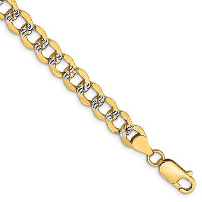 Black Bow Jewelry 6.75mm 14k Yellow Gold & Rhodium Hollow Pave Curb Chain Bracelet, 8 In