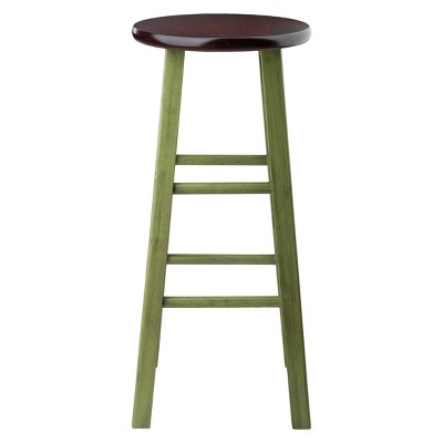 Transitional Rustic Green Wood 29" Backless Bar Stool